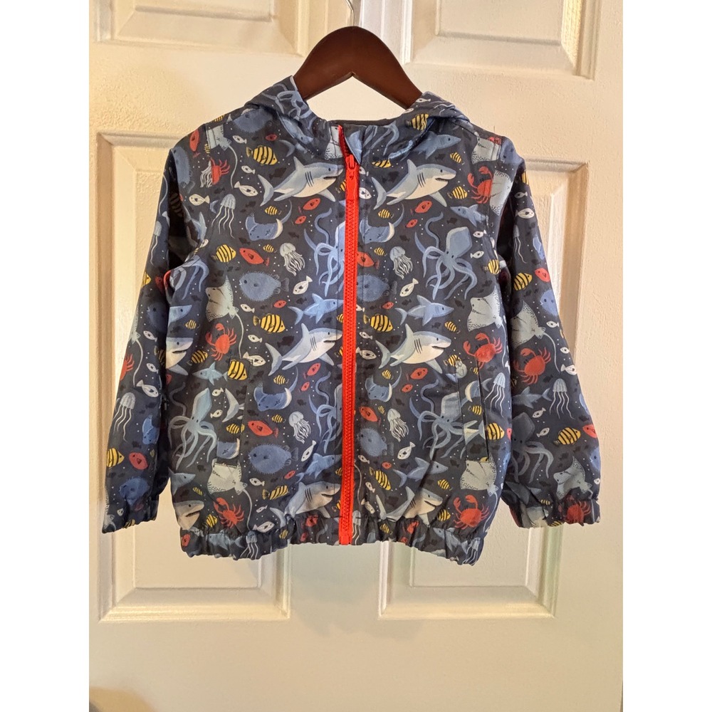 Tommy Bahama Kids Shark Marine Life Print Hooded Windbreaker Jacket Blue 4T